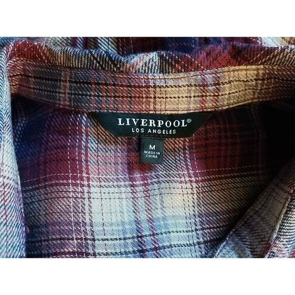 Liverpool Shirt Blouse Womens Medium Purple Plaid Button Up Long Sleeves      T3 - Picture 7 of 11